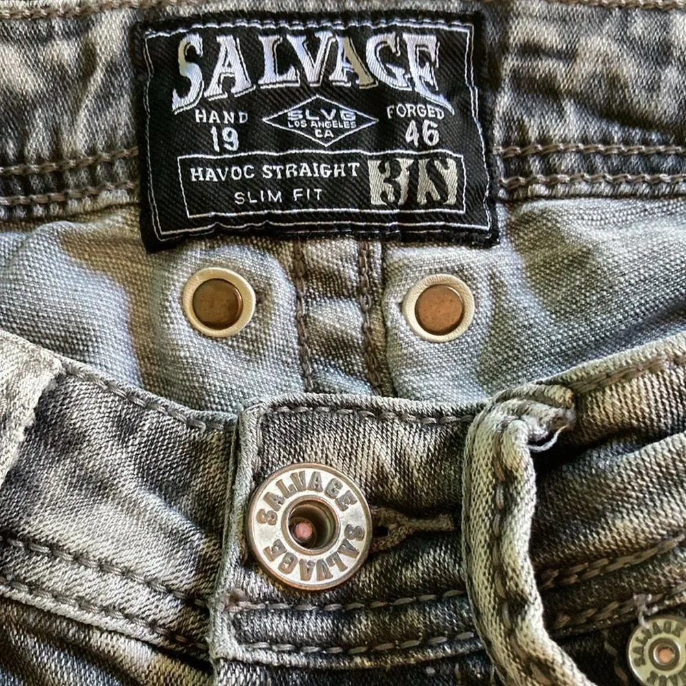 Men’s Jeans Size 31S Salvage Supply Co For Buckle Gray Washed Denim with Flaw